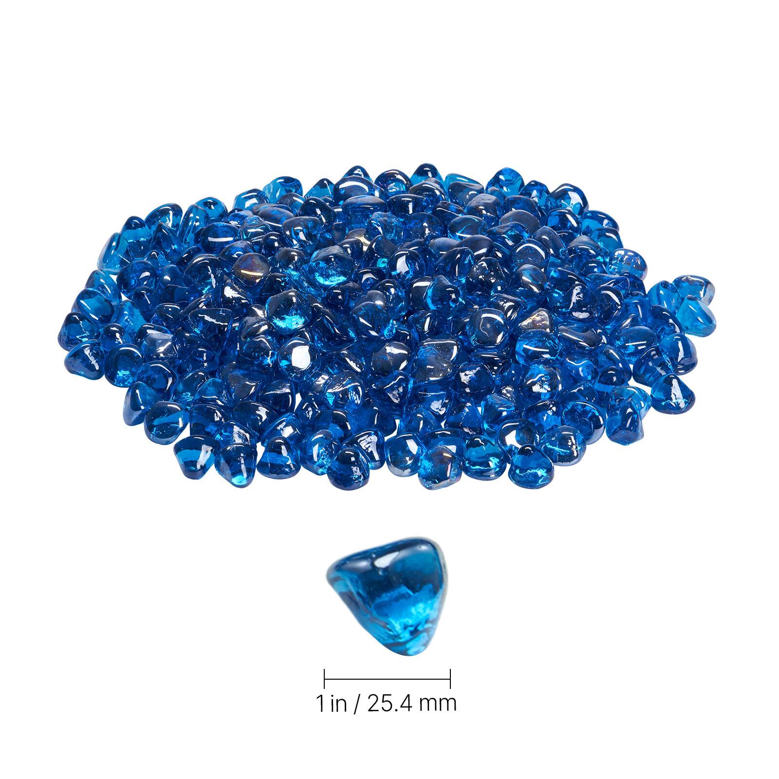 Alt View 4. VEVOR - Fire Glass, 10LBS / 4.5KG High-Temperature Resistant Fireplace Rocks, 1 Inch / 25.4 mm Reflective Firepit Glass Diamond - Sea Blue.