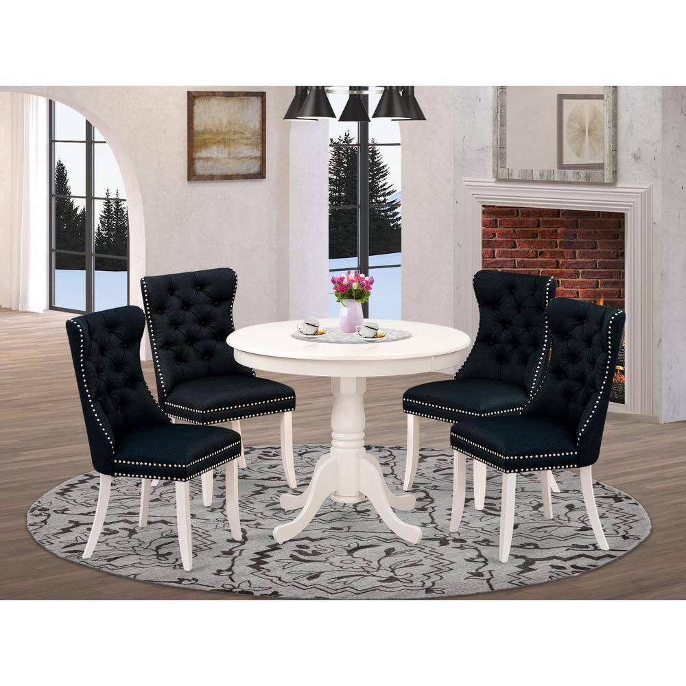 Left. East West Furniture - East West Furniture ANDA5-LWH-24 5 Piece Dining Room Set Consists of a Round Wooden Table with Pedestal and 4 - White.