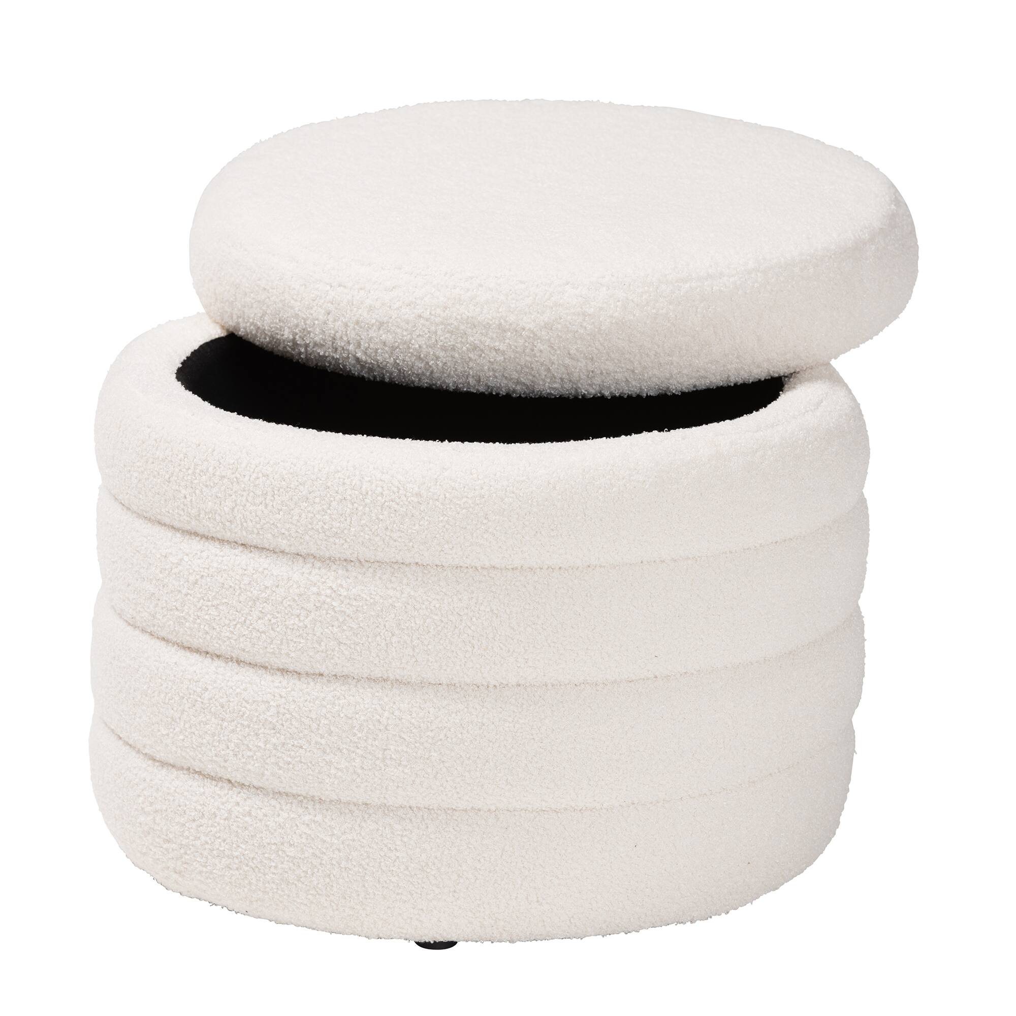 Angle. Baxton Studio - Tabitha Modern and Contemporary Boucle Upholstered Storage Ottoman - Ivory.