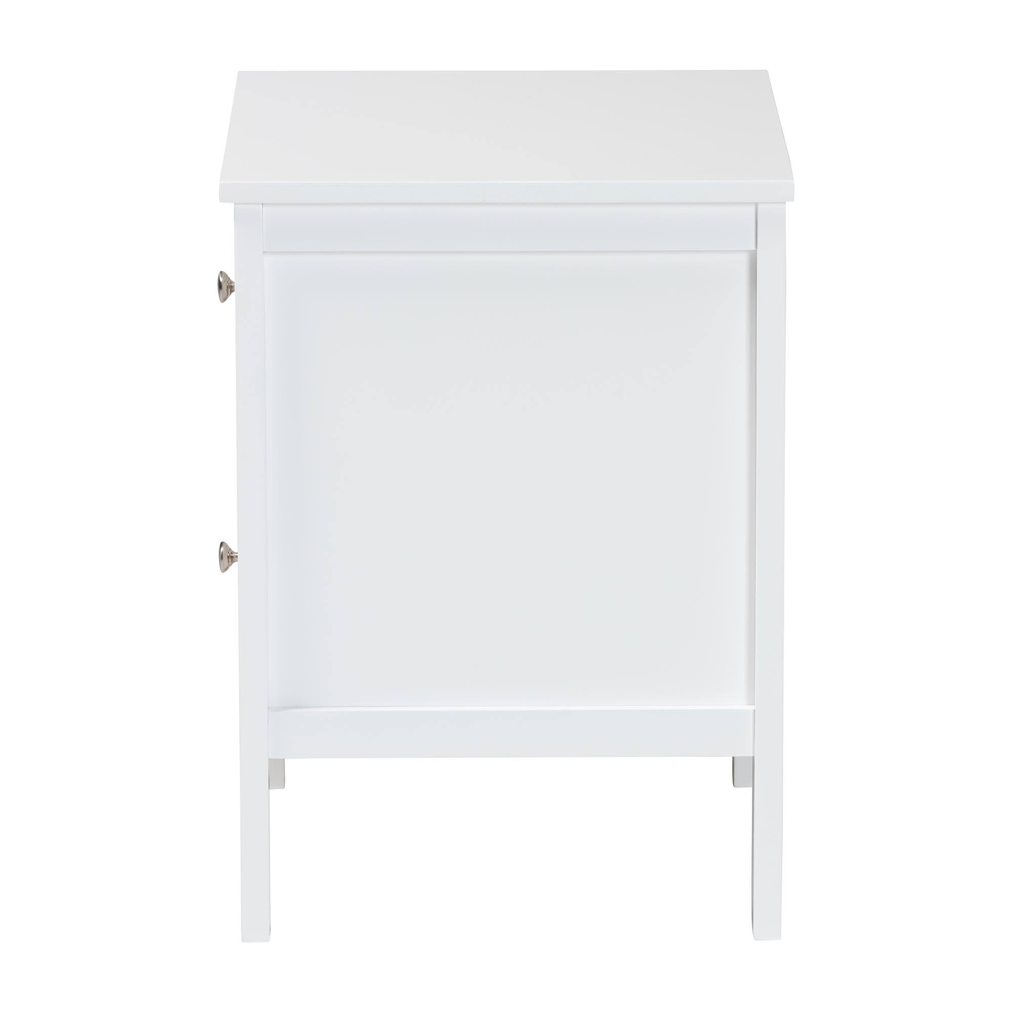 Back. Baxton Studio - Lara Nightstand - 2-Drawer Bedside Table with Laser-Cut Geometric Overlay for Bedroom or Guest Room - White.