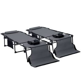 Outsunny - Piece Folding Chaise Lounge Pool Chairs with 5-level Reclining Back, Reading Hole - Gray