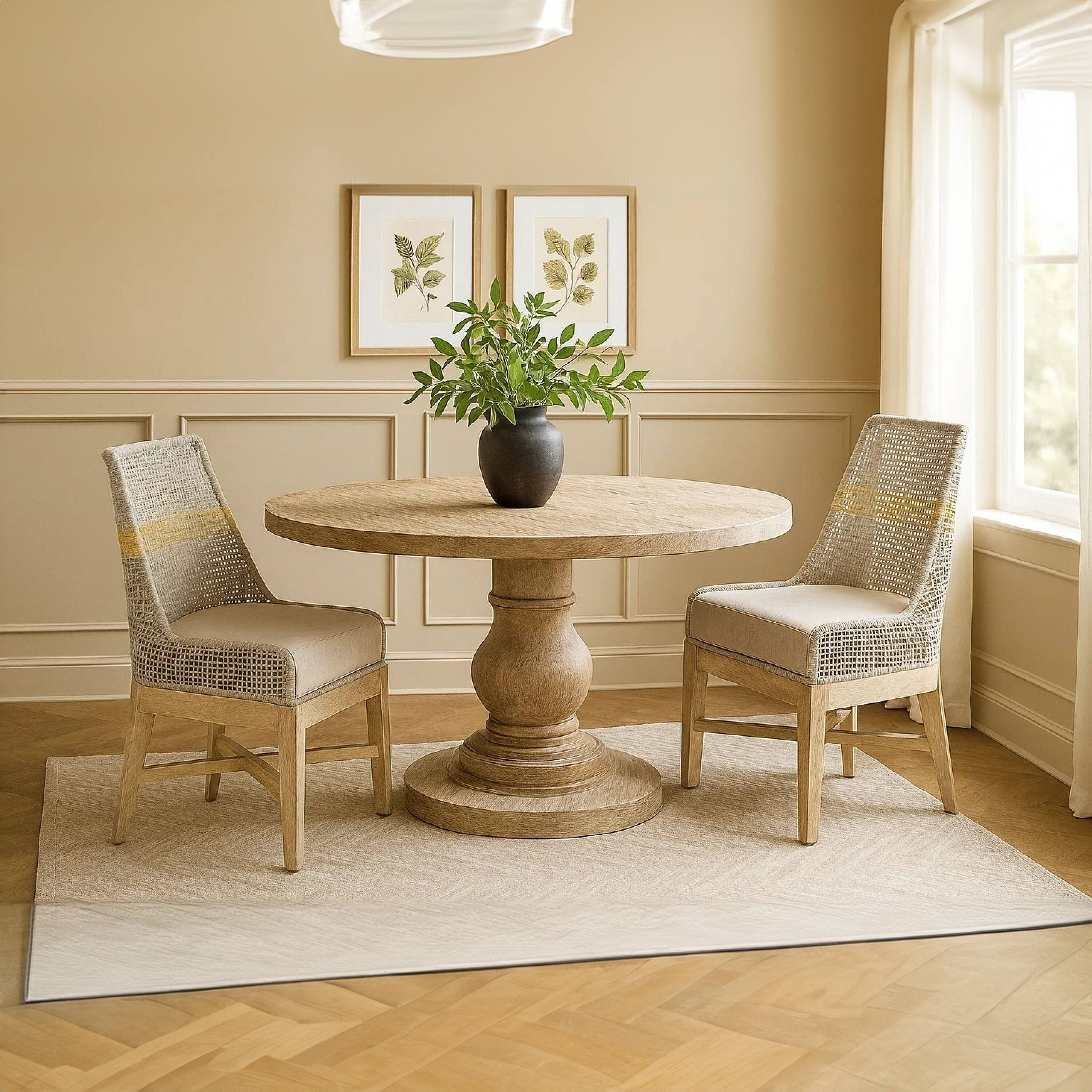 Alt View 8. Manhattan Lane - Avira Set of 2 Dining Chairs | Handcrafted Mango Wood | Cotton Rope Weaving | Beige Cushion - Natural Brown, Beige.