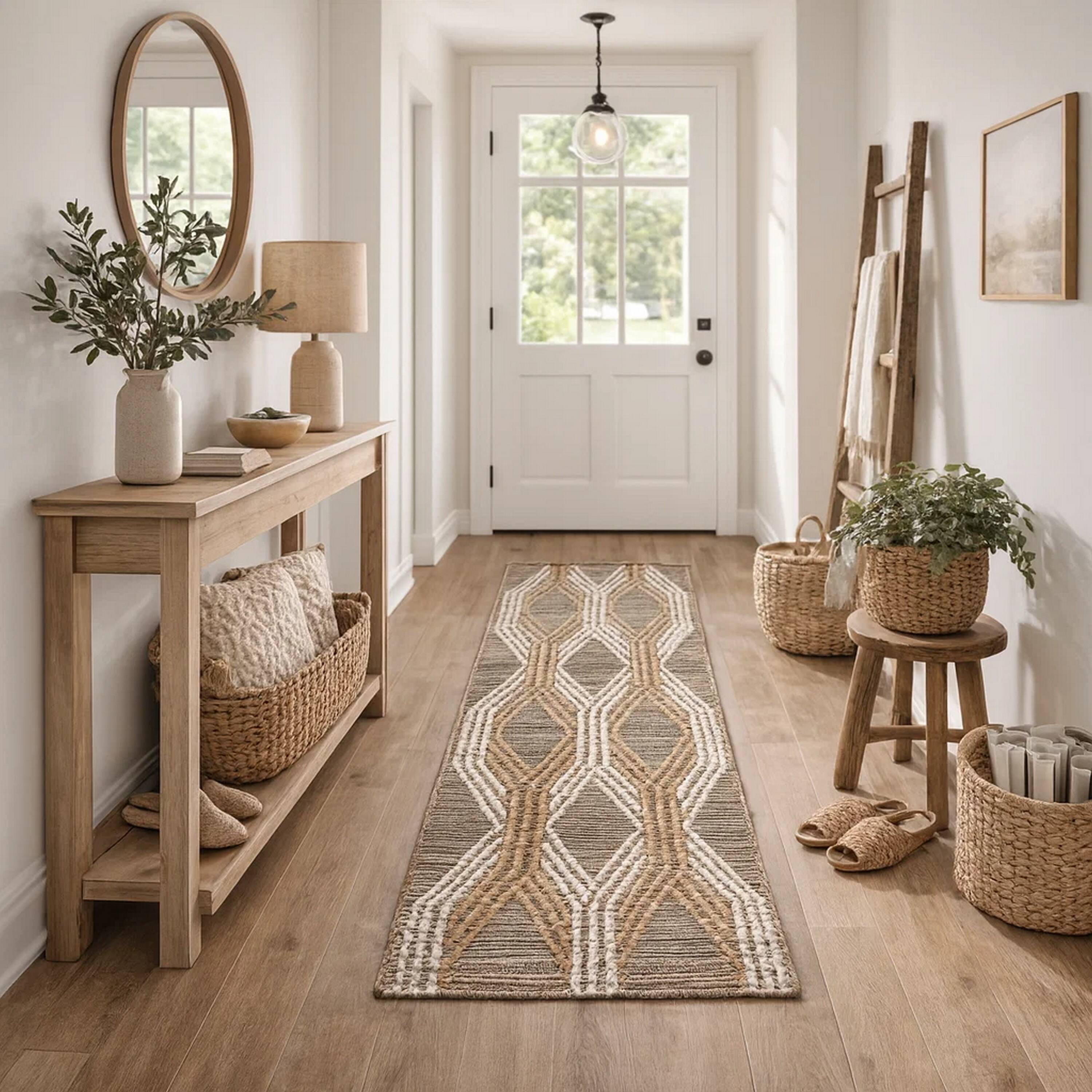 Alt View 3. Manhattan Lane - Hallway Runner Rug, Moroccan Inspired Handwoven Geometric - Ivory, Brown.