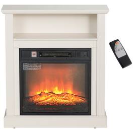 Ecooso - 27 inch Freestanding Electric Fireplace with Mantel, 1400W Heater with Log Flame and Adjustable Brightness - White