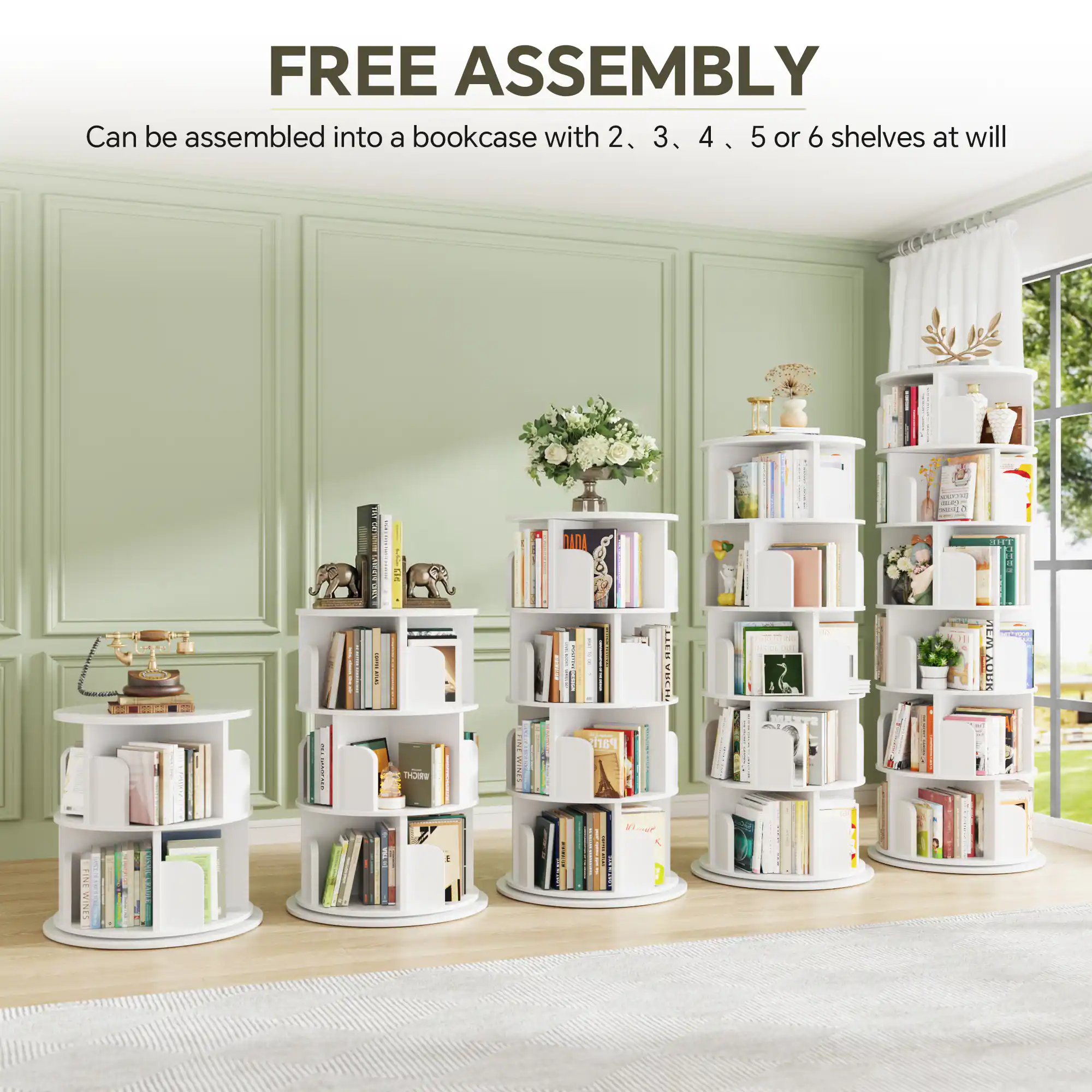 FREE ASSEMBLY  
Can be assembled into a bookcase with 2, 3, 4, 5 or 6 shelves at will