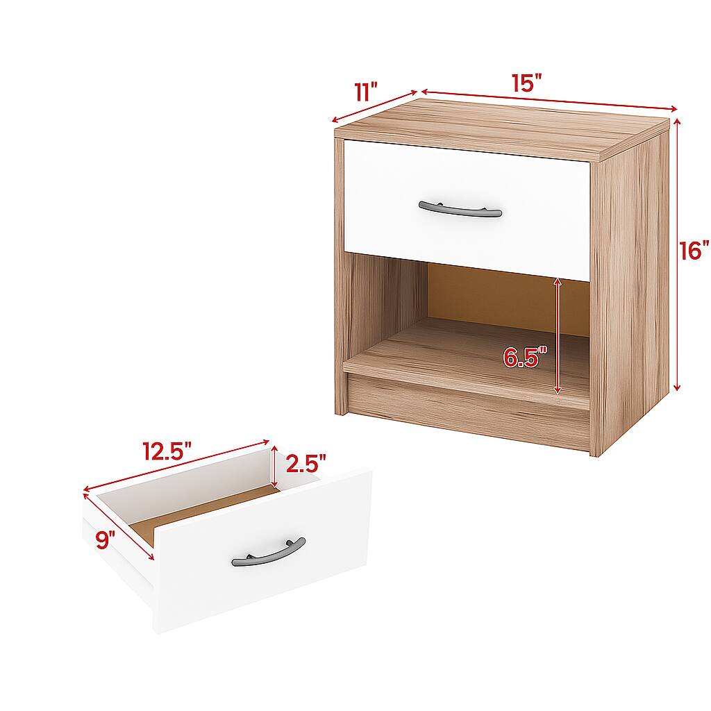 - Top drawer dimensions: 11" (width) x 15" (depth) x 2.5" (height)
- Bottom drawer dimensions: 12.5" (width) x 9" (depth) x 2.5" (height)
- Cabinet dimensions: 16" (height) x 6.5" (depth)