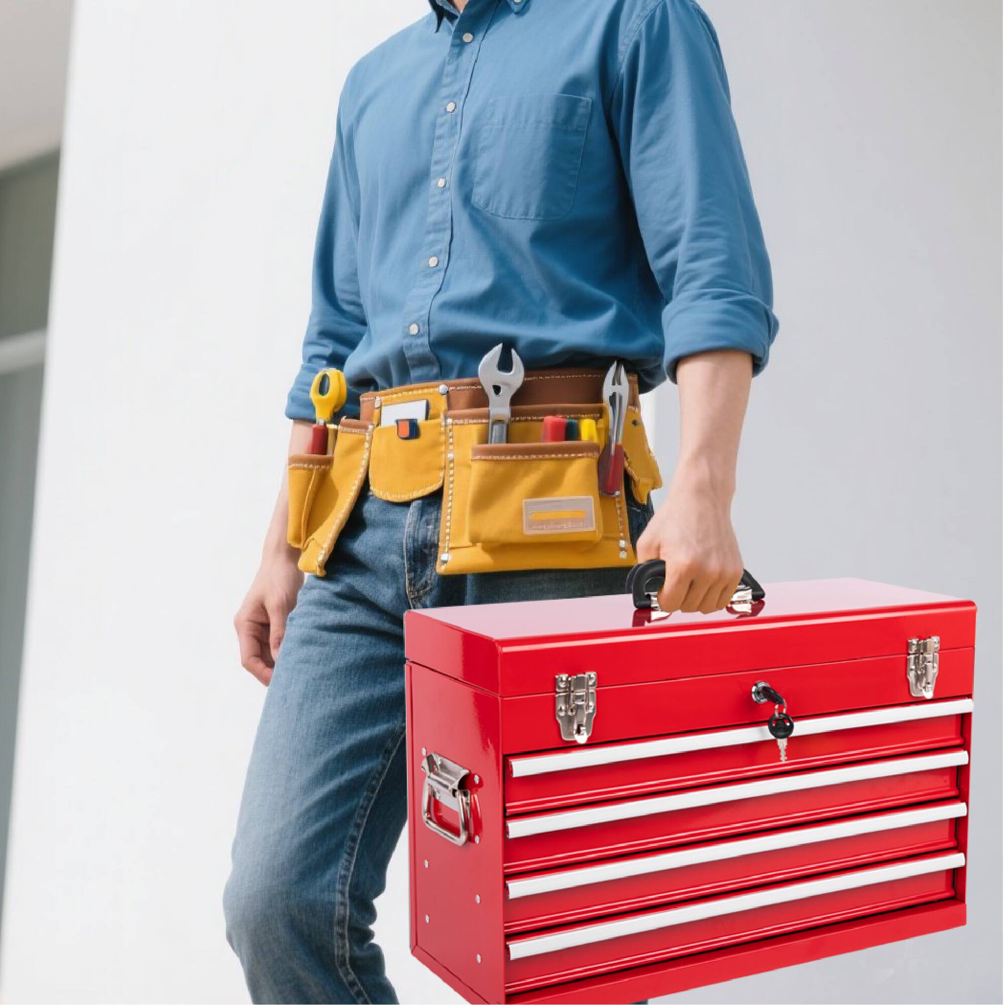 Alt View 10. Ecooso - 21" Heavy-Duty Metal Tool Box with 4 Drawers, Lockable Storage Organizer - Red.