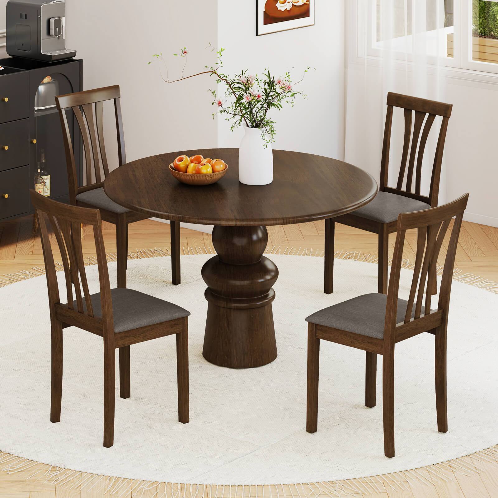 Alt View 4. Costway - Costway Dining Chairs Set of 4 Linen Fabric Dining Room Chairs with Hollowed Backrests - Brown,Gray.
