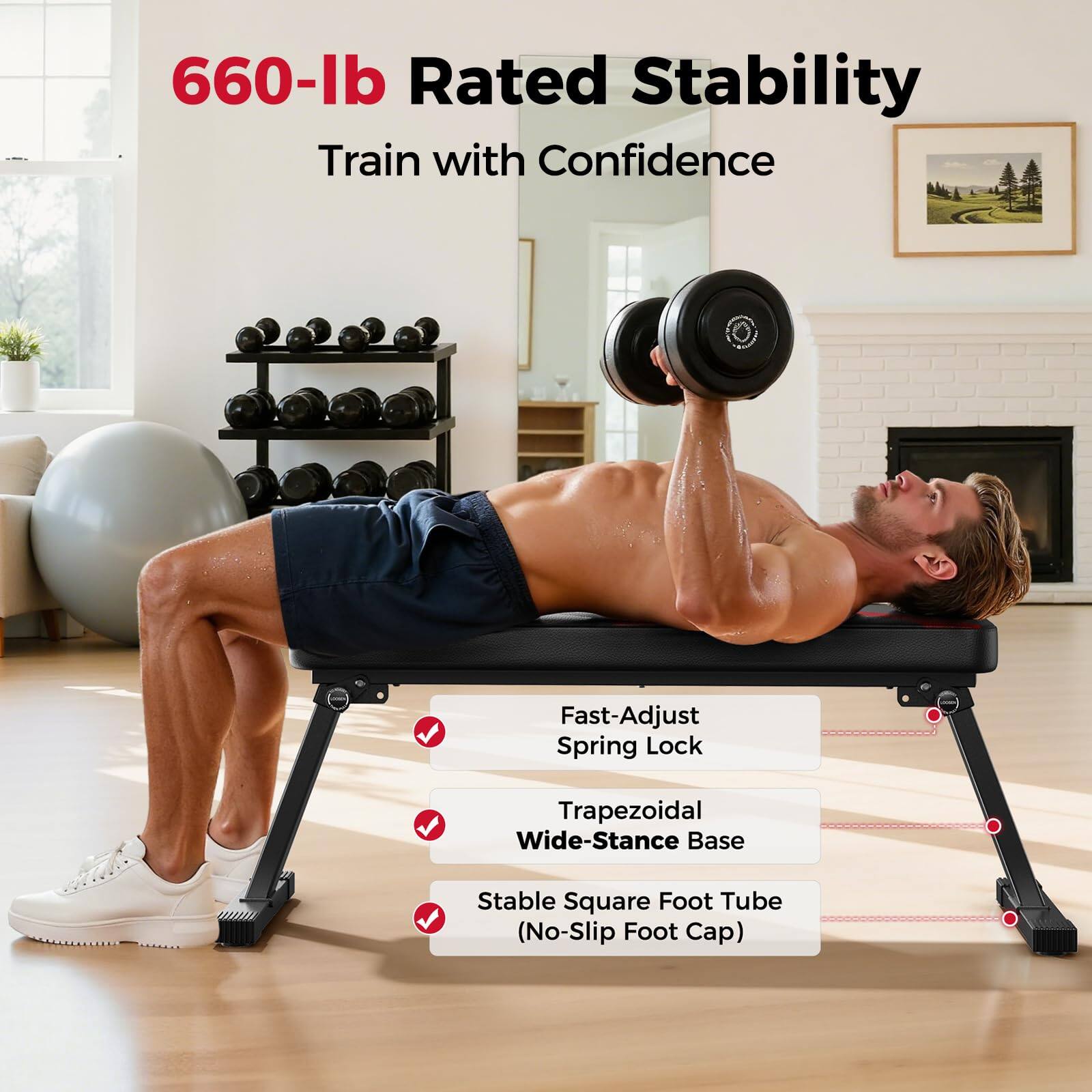 660-lb Rated Stability  
Train with Confidence  

Fast-Adjust Spring Lock  
Trapezoidal Wide-Stance Base  
Stable Square Foot Tube (No-Slip Foot Cap)