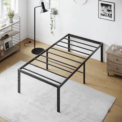 Front. Winado - 18 Inch Twin Full Queen King Metal Bed Frame Metal Platform Heavy Duty Metal Platform, No Box Spring Needed - Black.