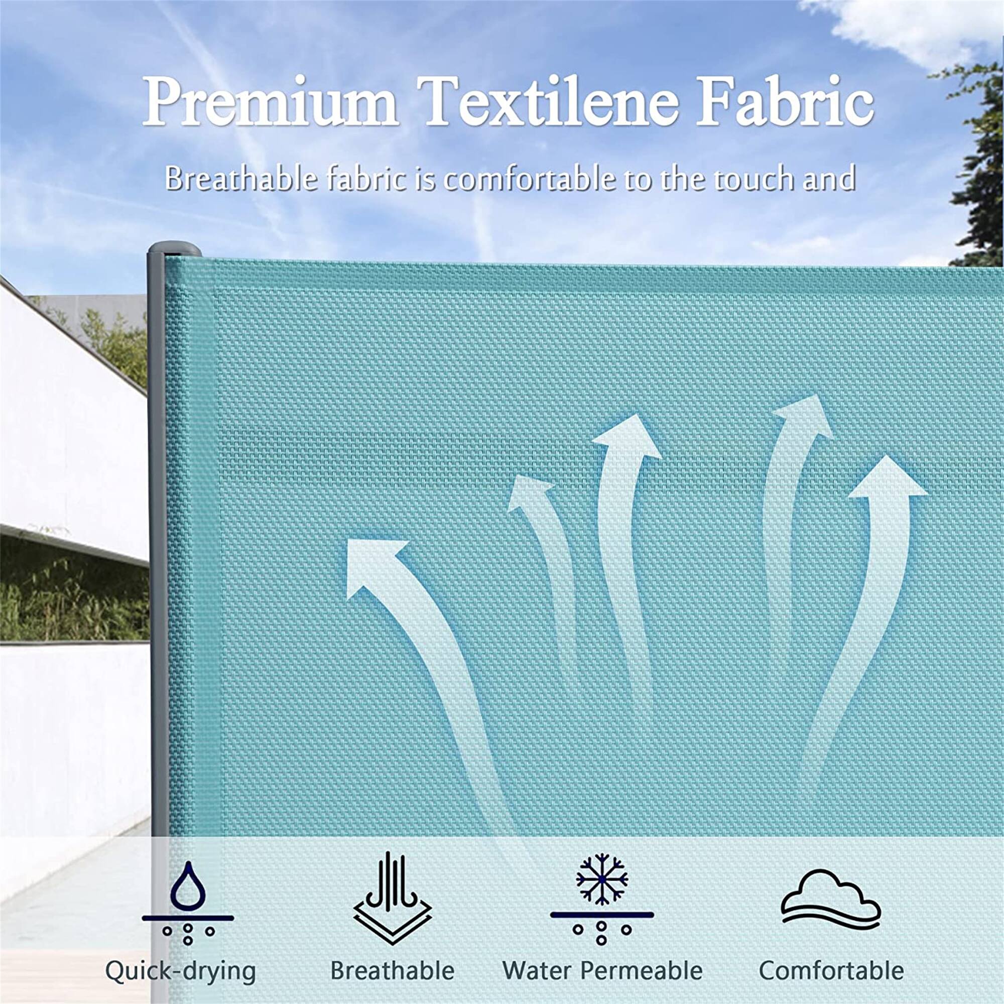 Premium Textilene Fabric

Breathable fabric is comfortable to the touch and

- Quick-drying
- Breathable
- Water Permeable
- Comfortable