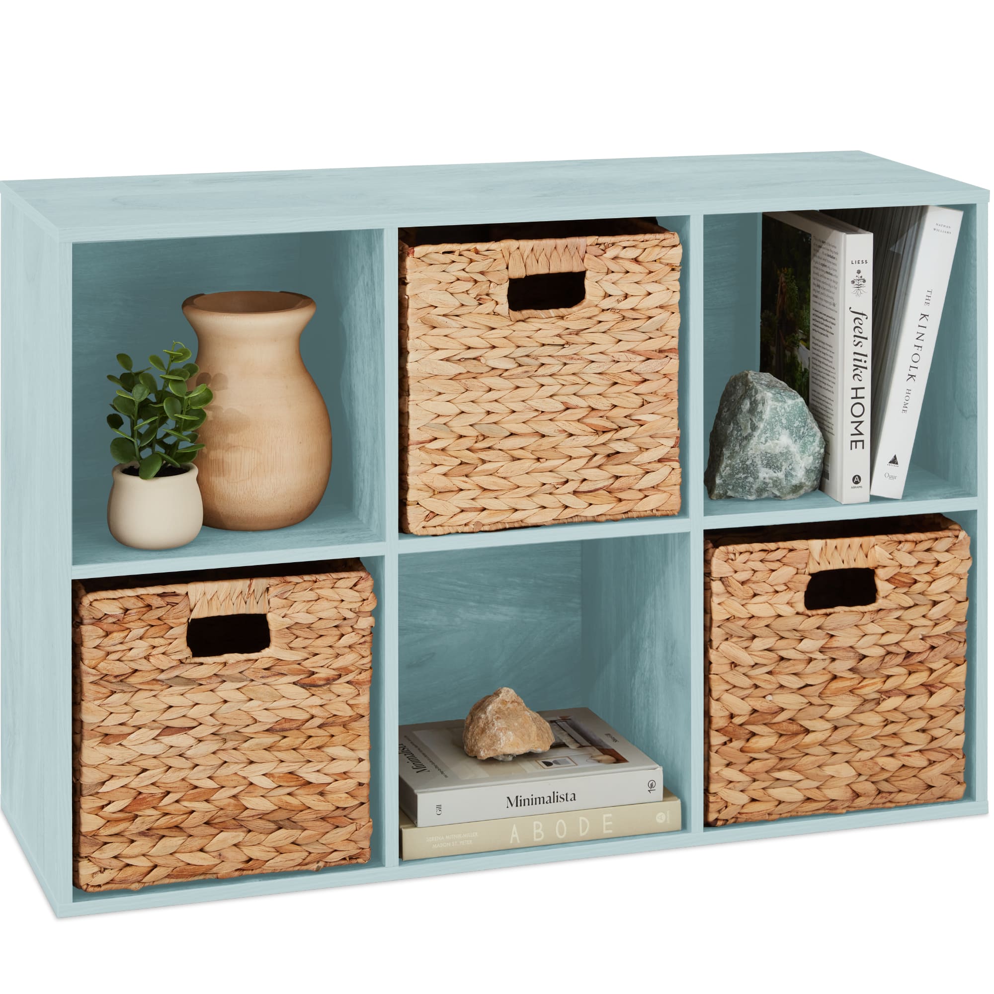 Best Choice Products - 6-Cube Bookshelf, 13.5in Display Storage System, Organizer w/ Removable Back Panels - Light Blue