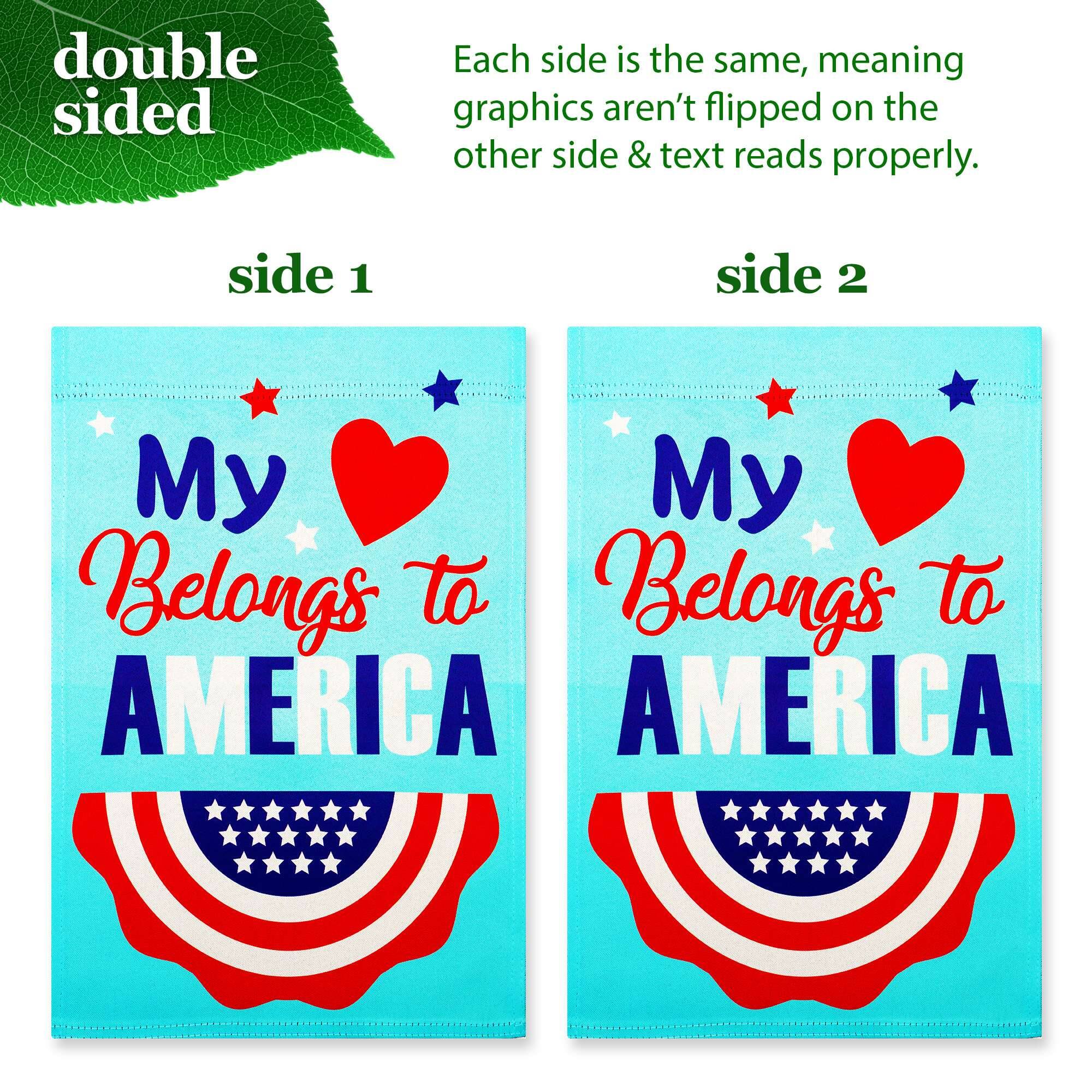 double sided

Each side is the same, meaning graphics aren't flipped on the other side & text reads properly.

side 1

My heart Belongs to AMERICA

side 2

My heart Belongs to AMERICA