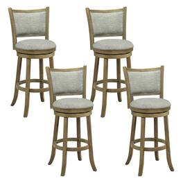 Costway - 30"Swivel Bar Stools Set of 4, with Backrests and Wood Frame,Upholstered Bar Chairs - Antique Gray,Light Gray