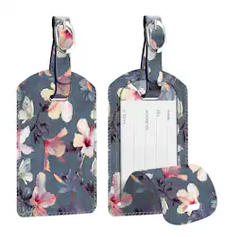 Kitcheniva - Luggage Tags Name Address ID Labels With Back Privacy Cover For Bag Suitcase Pack Of 2 - Blooming Hibiscus