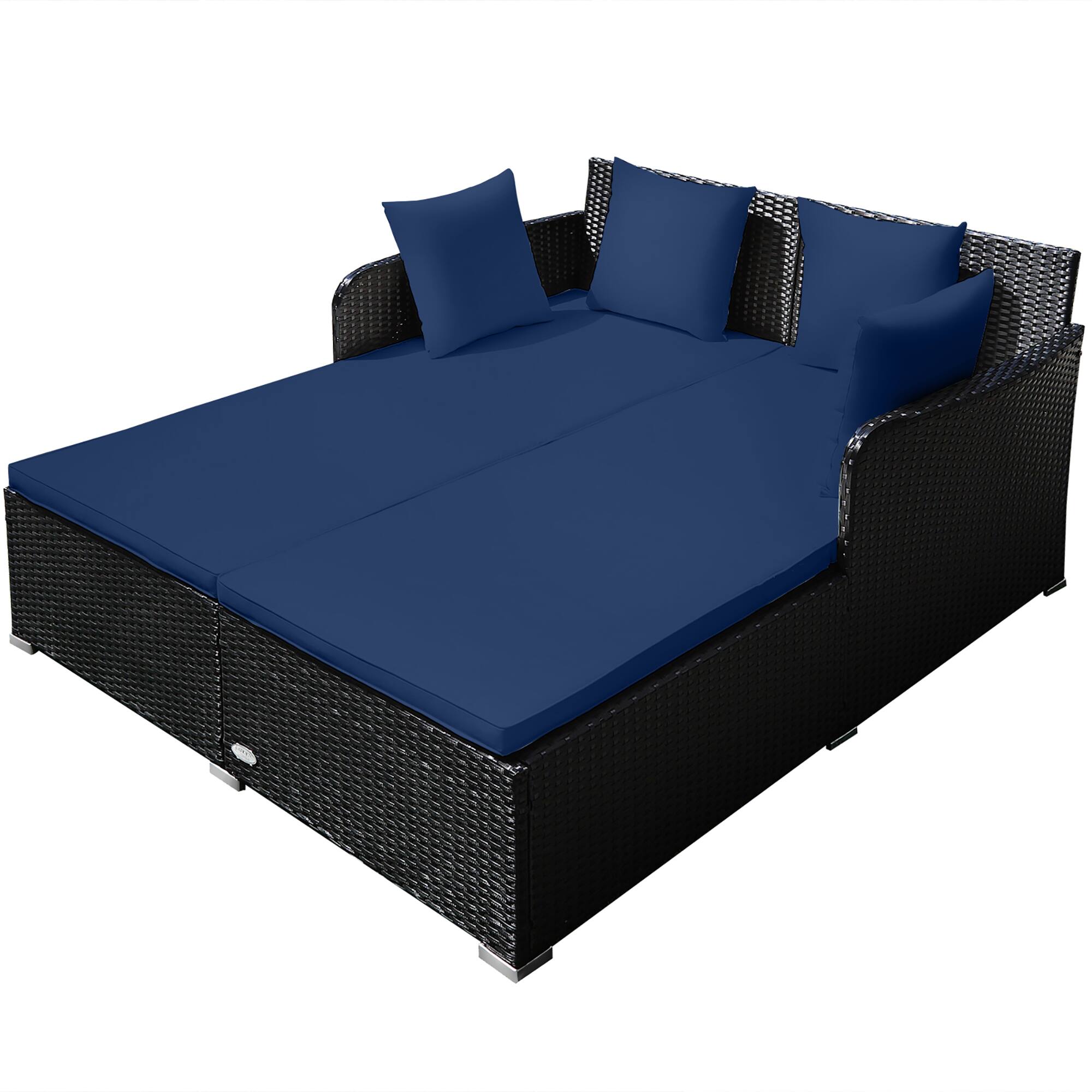 Left. Costway - Outdoor Patio Rattan Daybed Pillows Cushioned Sofa Furniture - Navy.