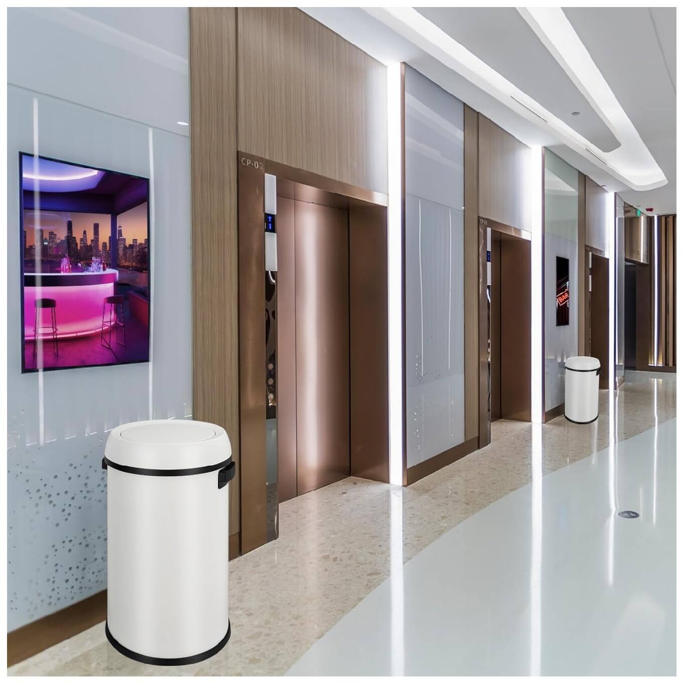 Alt View 2. GARVEE - 65L/17 Gallon Kitchen Trash Can, Stainless Steel Garbage Can with Swing Lid - White.