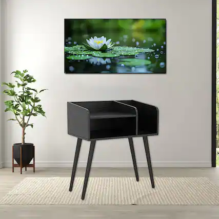 Front. Hivvago - Vintage-Inspired Bedside Cabinet with Open Shelf Design - Black.