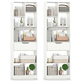 Costway - 2 PCS 61" Bookcase with Drawer, 8 Open Cubes, Anti-toppling Kits for Living Room - White