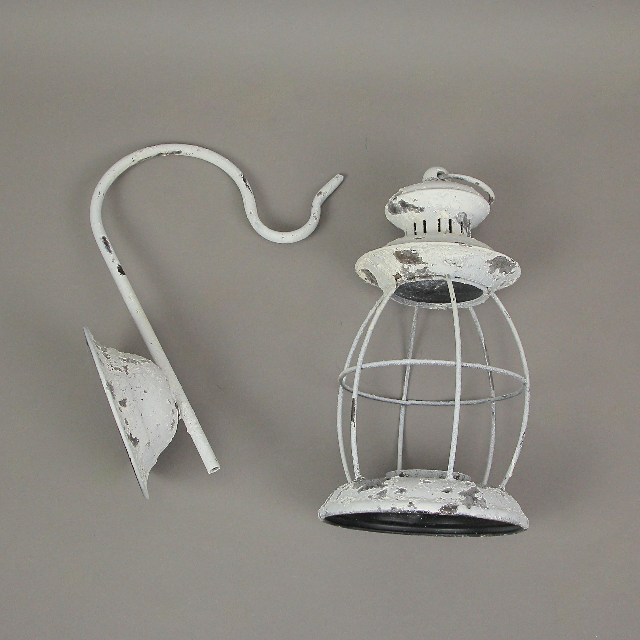 Alt View 3. Zeckos - Set of 2 Rustic Distressed Metal Wall Mounted Railroad Lantern Hanging Sconces - White.
