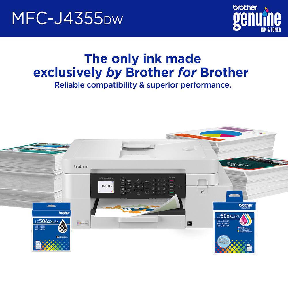 MFC-J4355DW brother genuine INK & TONER

The only ink made exclusively by Brother for Brother

Reliable compatibility & superior performance.

brother

09:00

LC506XXL BK

LC506XL3PK