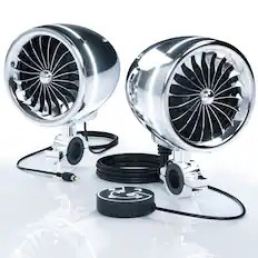 Front. GoHawk - Bluetooth Motorcycle Speakers, 4" Waterproof Stereo Stereo Audio System w/ Built-in Amp, LED Halo, USB for Harley ATV - Chrome.