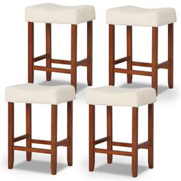 Gymax - Set of 4 Bar Stools Counter Height Saddle Kitchen Chairs w/ Wooden Legs - Beige & Brown
