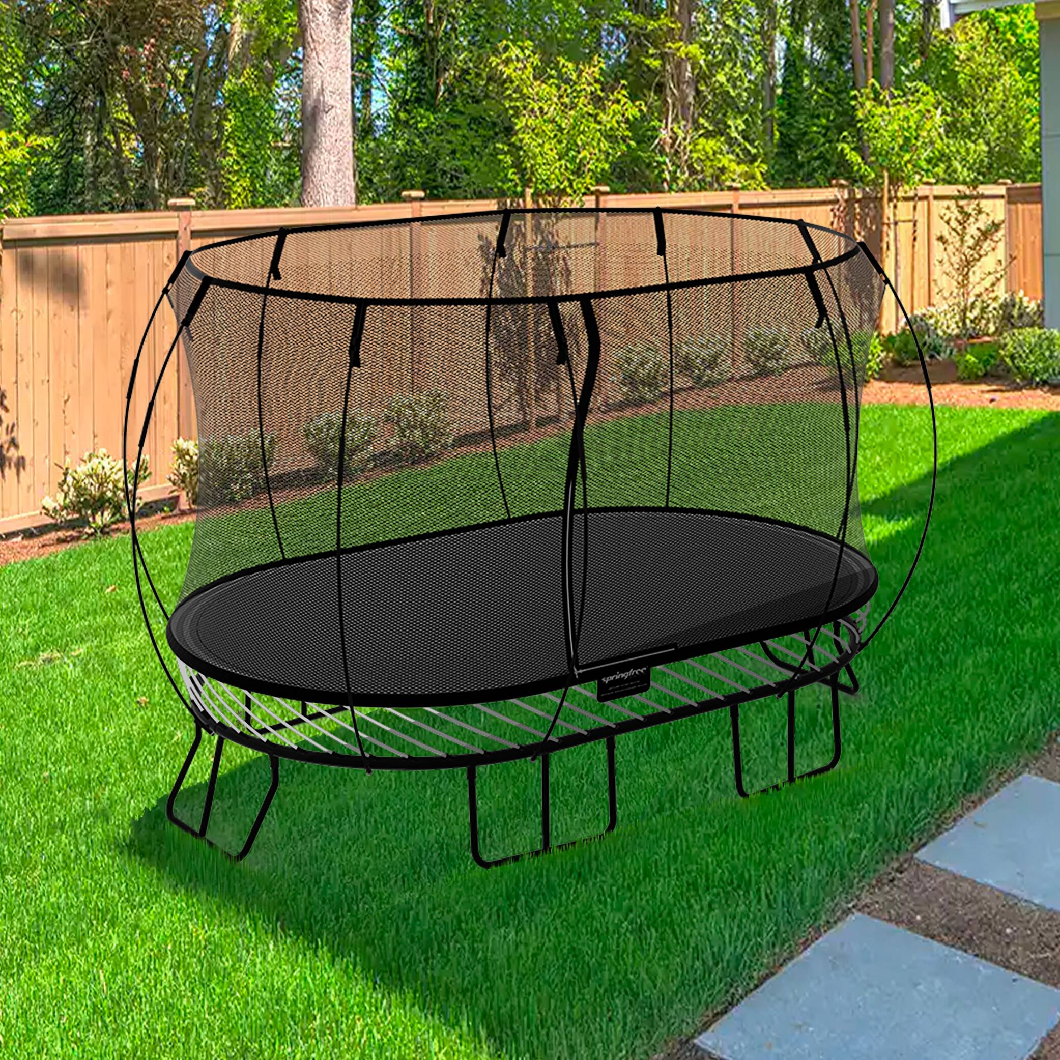 Alt View 4. Springfree Trampoline - Springfree Trampoline Kids Outdoor Large Oval 8 x 13' Trampoline with Enclosure - Black.