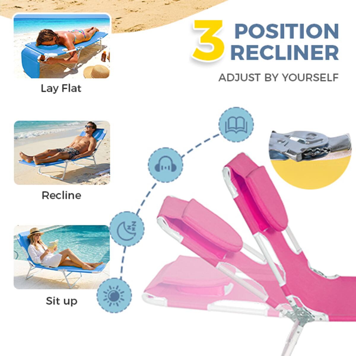3 POSITION RECLINER  
ADJUST BY YOURSELF  

Lay Flat  
Recline  
Sit up