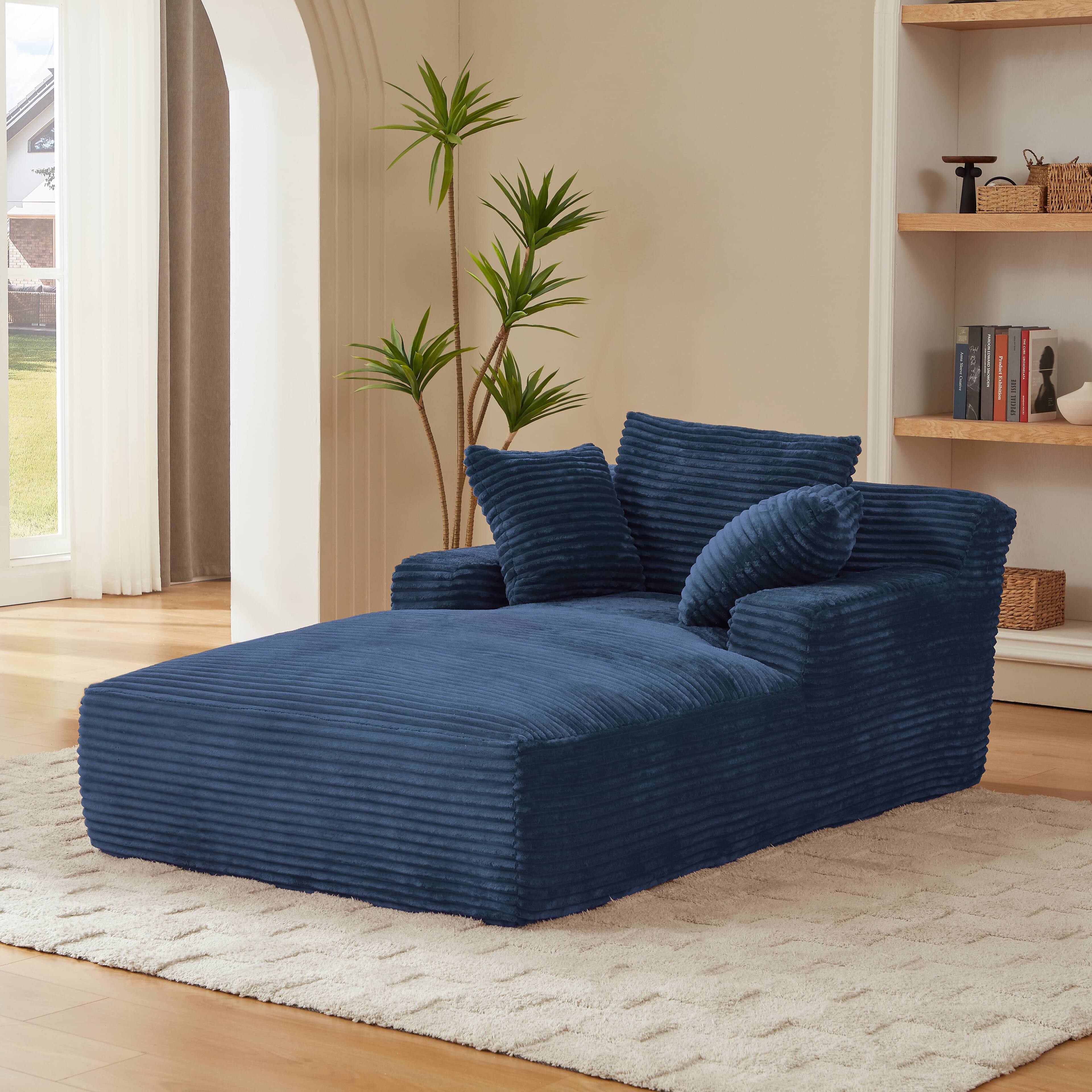 Back. Anysun - Anysun Modern Oversized Comfy Corduroy Upholstered Sleeper Sofa Chaise Indoor, No Assembly Required - Blue.