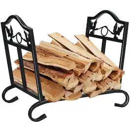 Costway - Foldable Firewood Log Rack Steel Wood Storage Holder for Fireplace - Black