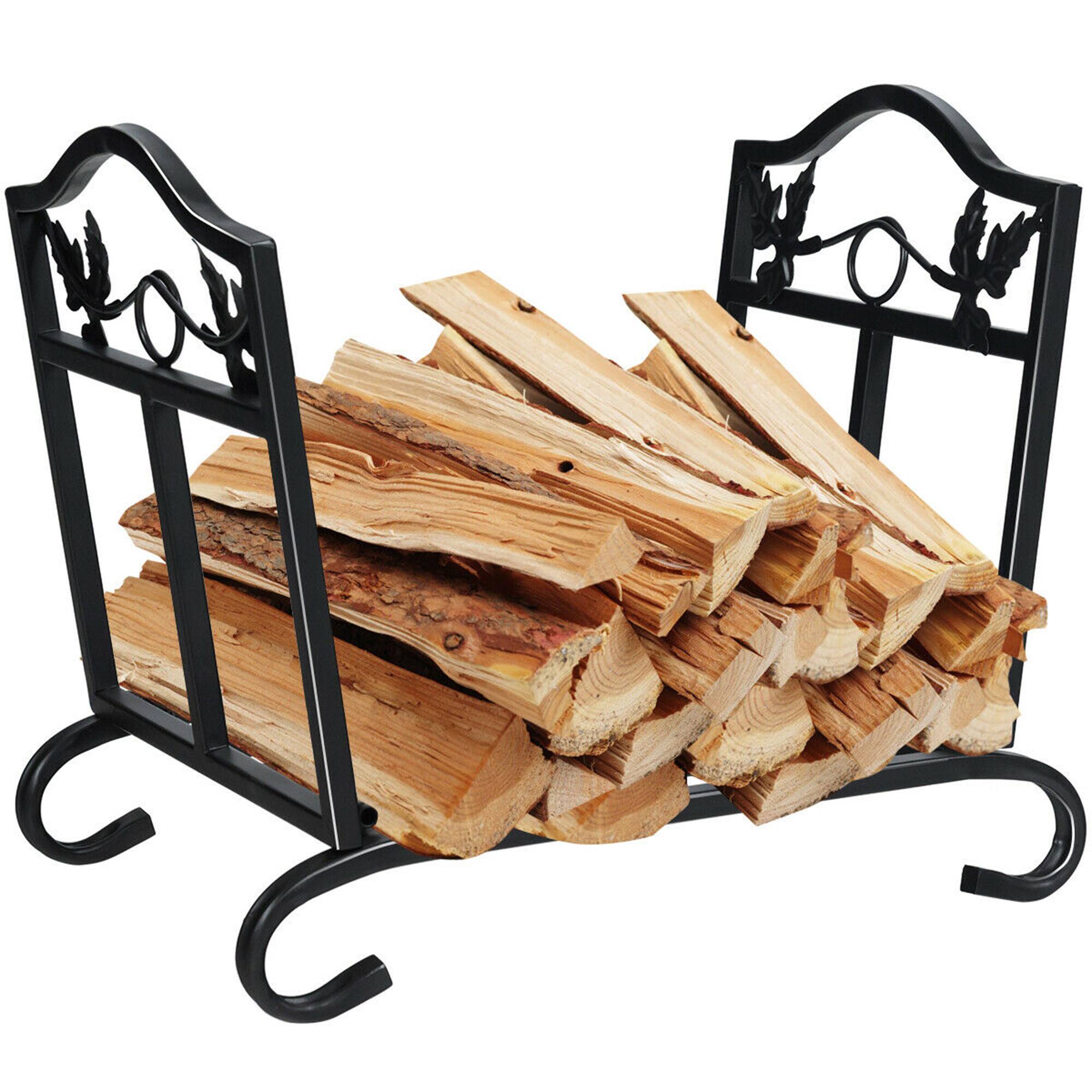 Front. Costway - Costway Foldable Firewood Log Rack Steel Wood Storage Holder for Fireplace - Black.