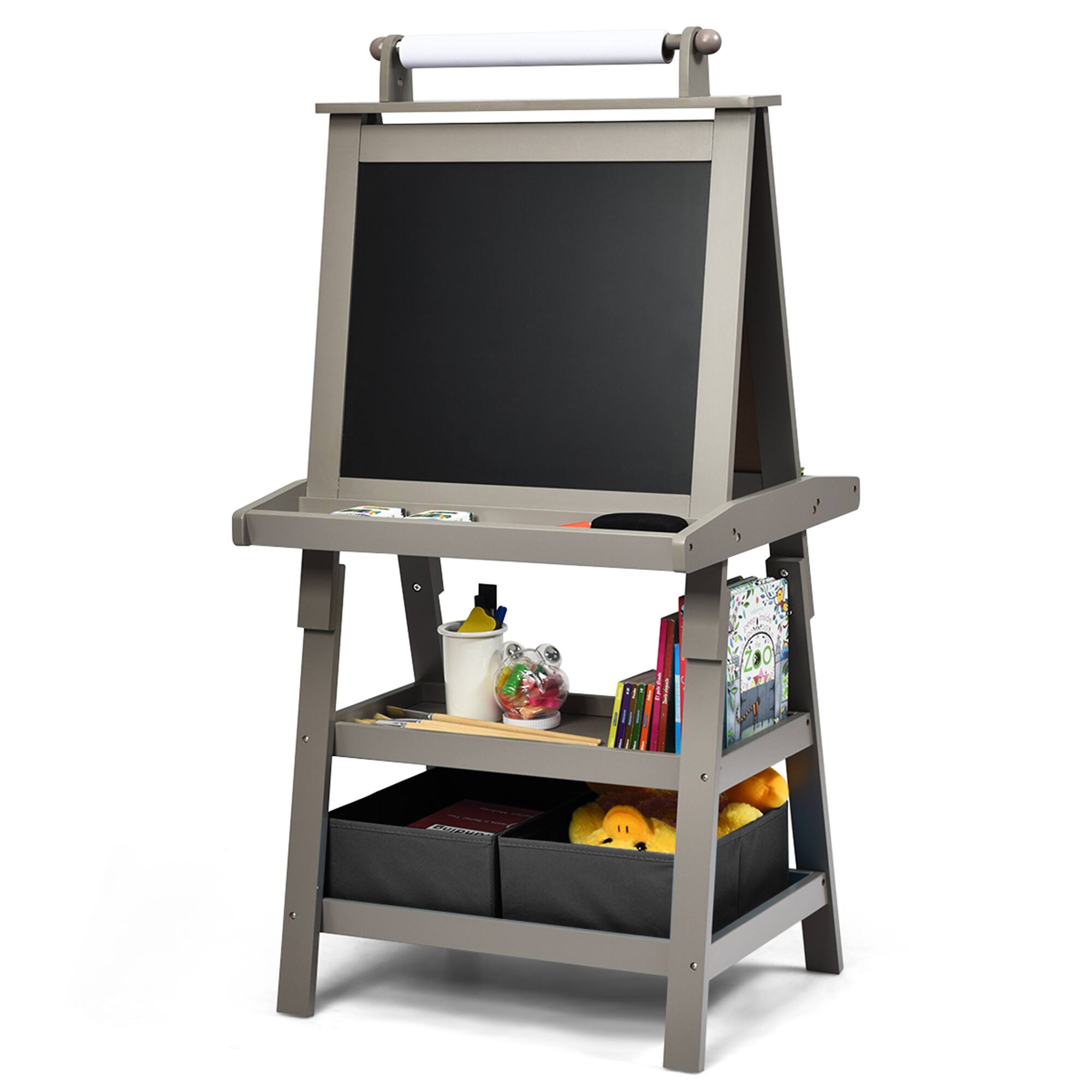 Alt View 8. Gymax - Gymax 3 in 1 Double-Sided Storage Art Easel w/ Paint Cups for Kids Writing Earl Grey - Earl Grey.