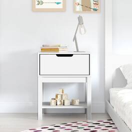 Emma + Oliver - Samuel Kids Single-Drawer Night Stand with Solid Wood Frame, Side Table for Kids Bedroom with Open Shelf - White