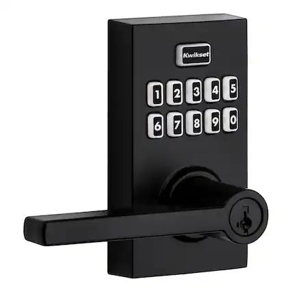 Front. Kwikset - Kwikset SmartKey Iron Black Zinc Electronic Touch Pad Entry Lever.
