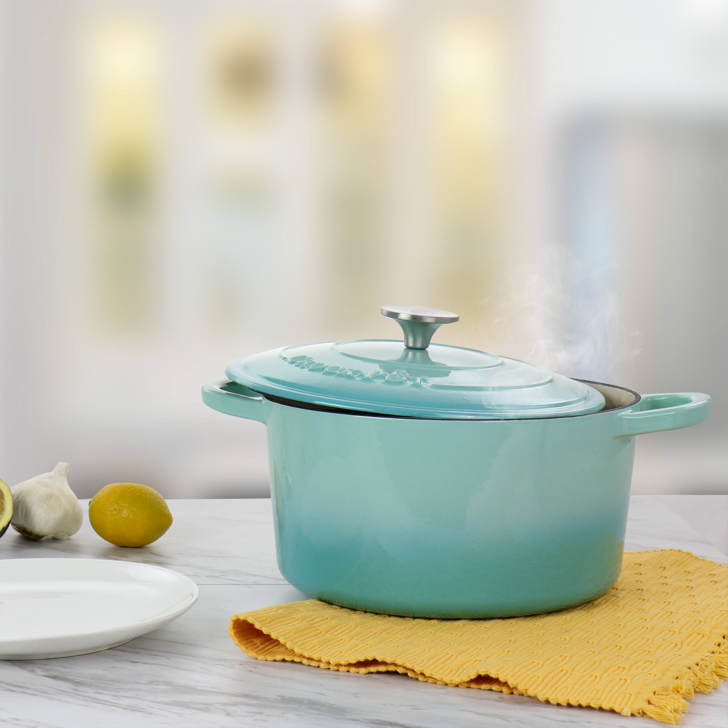Alt View 8. Crockpot - Crock-Pot Artisan 2 Piece 5 Quarts Enameled Cast Iron Dutch Oven in Aqua Blue - Aqua Blue.