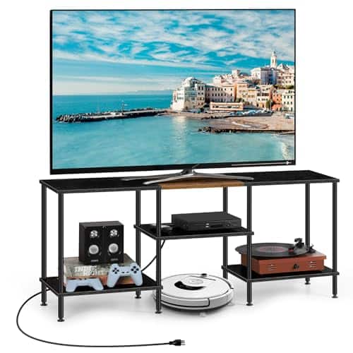 Hirose Alice - Tv Stand For Bedroom 50 Inch With Power Outlet 3 Tier Entertainment Center Storage Console Table 43 40 32 Rust - Black