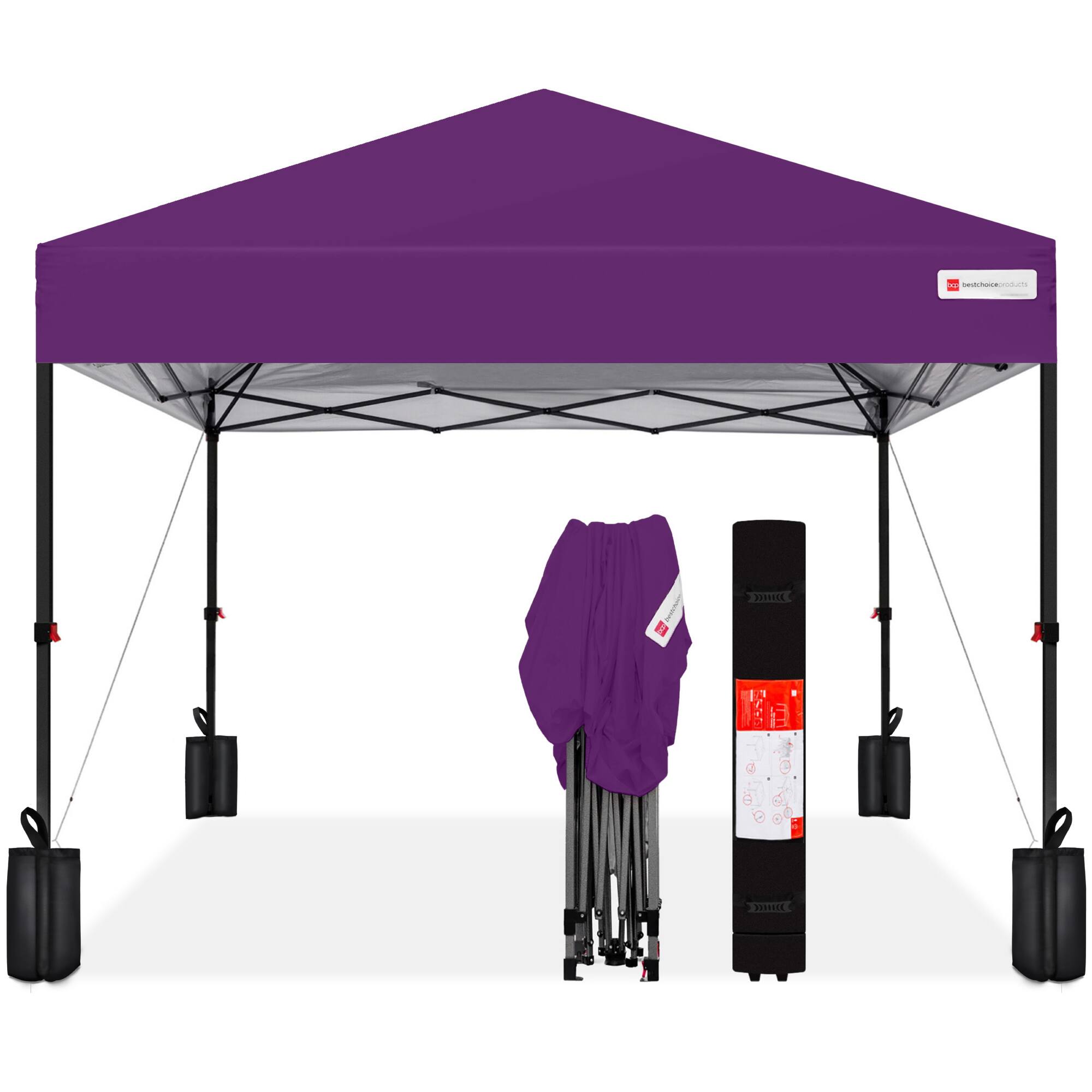 Best Choice Products - 8x8ft Easy Setup Pop Up Canopy w/ 1-Button Setup, Wheeled Case, 4 Weight Bags - Amethyst Purple