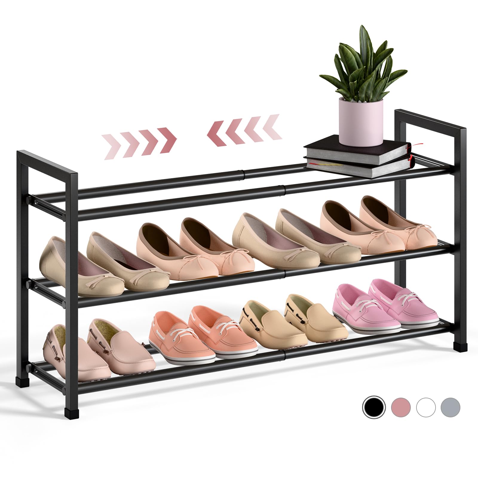 Alt View 6. Hanke - tier Expandable Shoe Rack For Closet - Adjustable Small Space Organizer Front Door Sturdy Metal Black - White 2-Tier.
