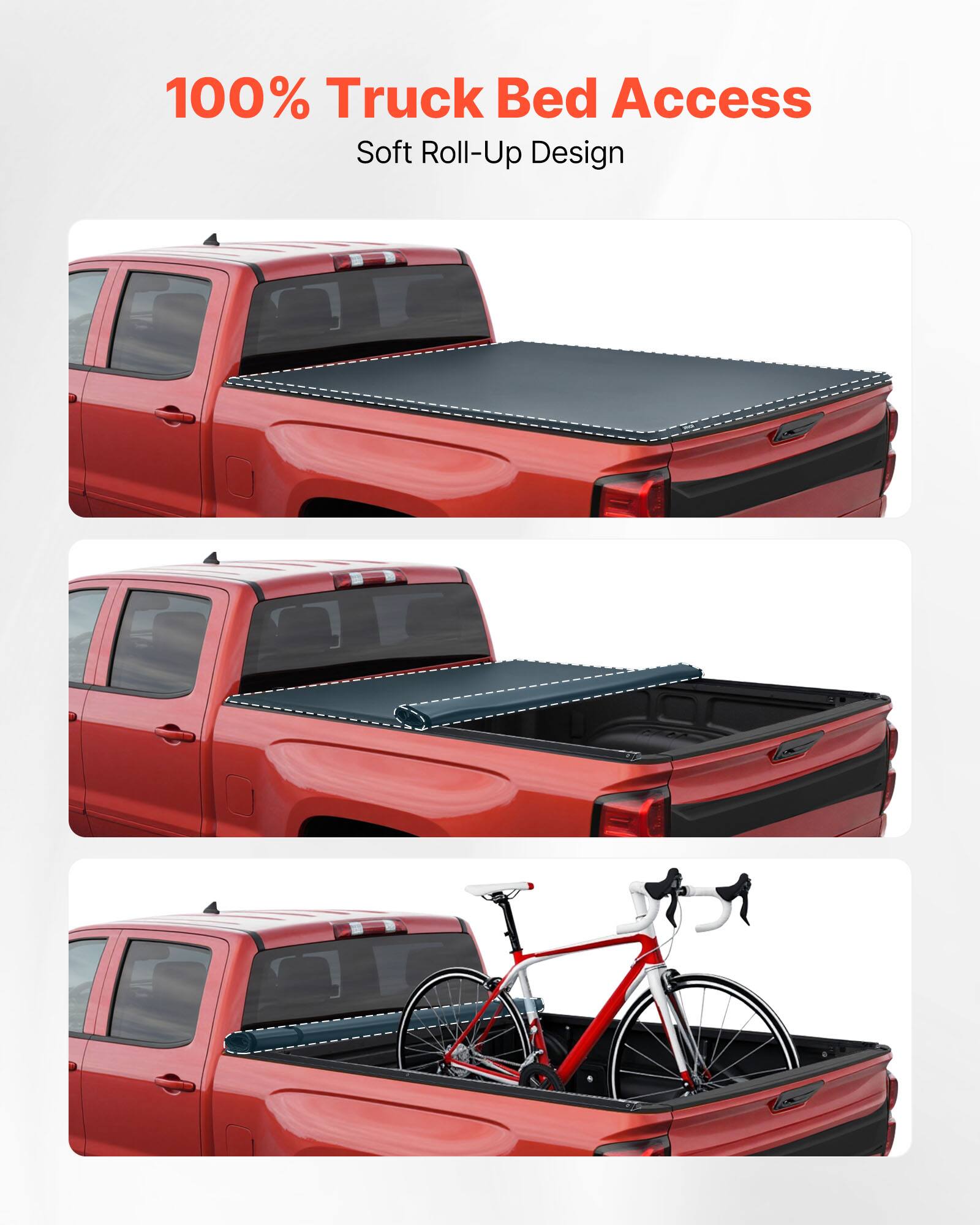100% Truck Bed Access  
Soft Roll-Up Design