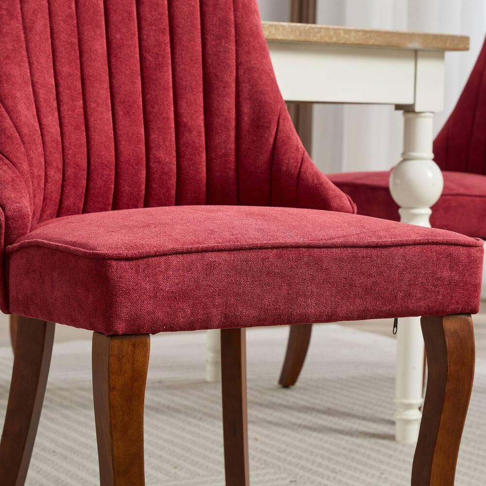 Alt View 8. Loheer - Loheer Wine Red Dining Chairs Set of 2 High Back Upholstered Accent Chair with Solid Wood Legs - Wine Red.