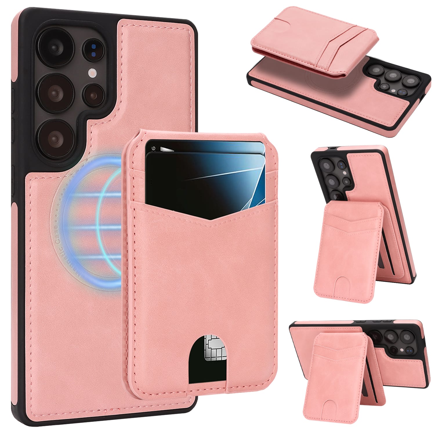 Dteck - for Samsung Galaxy S25 Ultra Magnetic PU Leather Case,Detachable RFID Blocking Wallet Card Holder Shockproof Cover - Pink price history on PriceWatchPro
