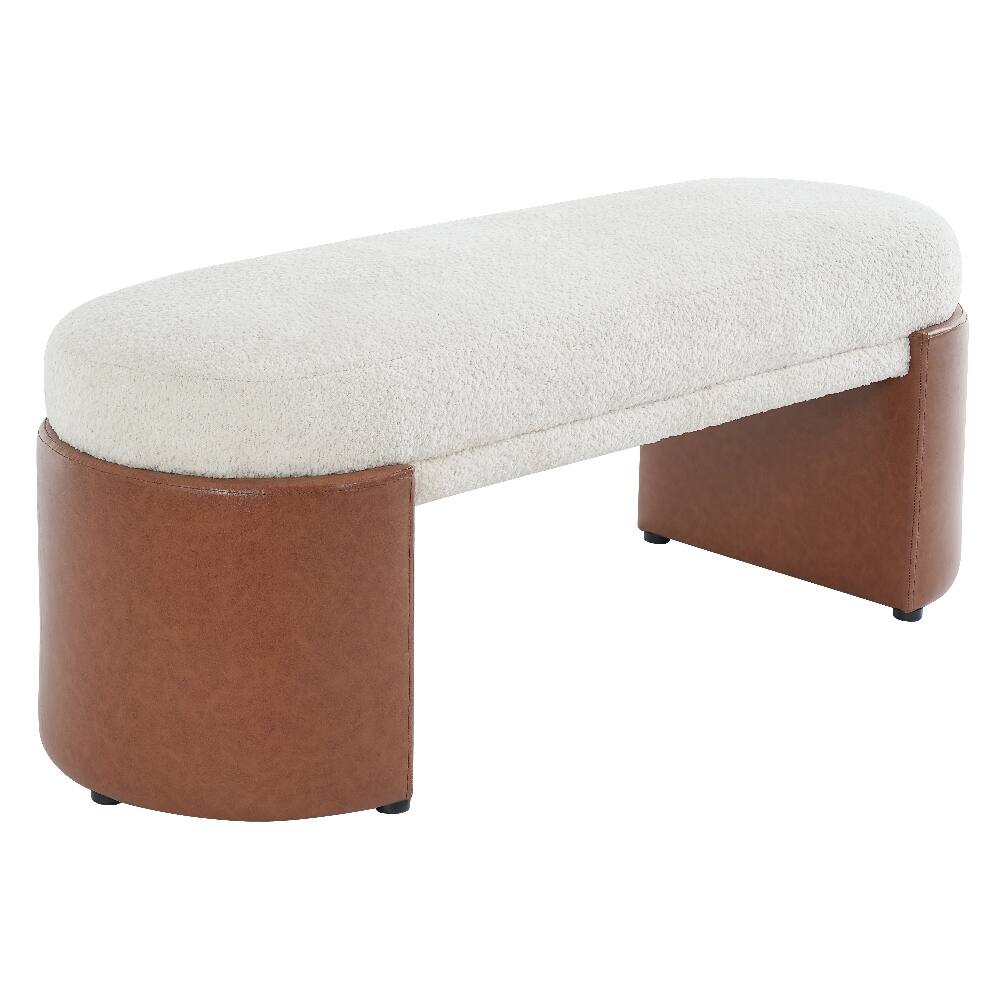 Alt View 2. Ropilly - Ropilly Modern Beige Boucle Dining Bench with Brown PU Legs, Upholstered Entryway Accent Seating - Beige.
