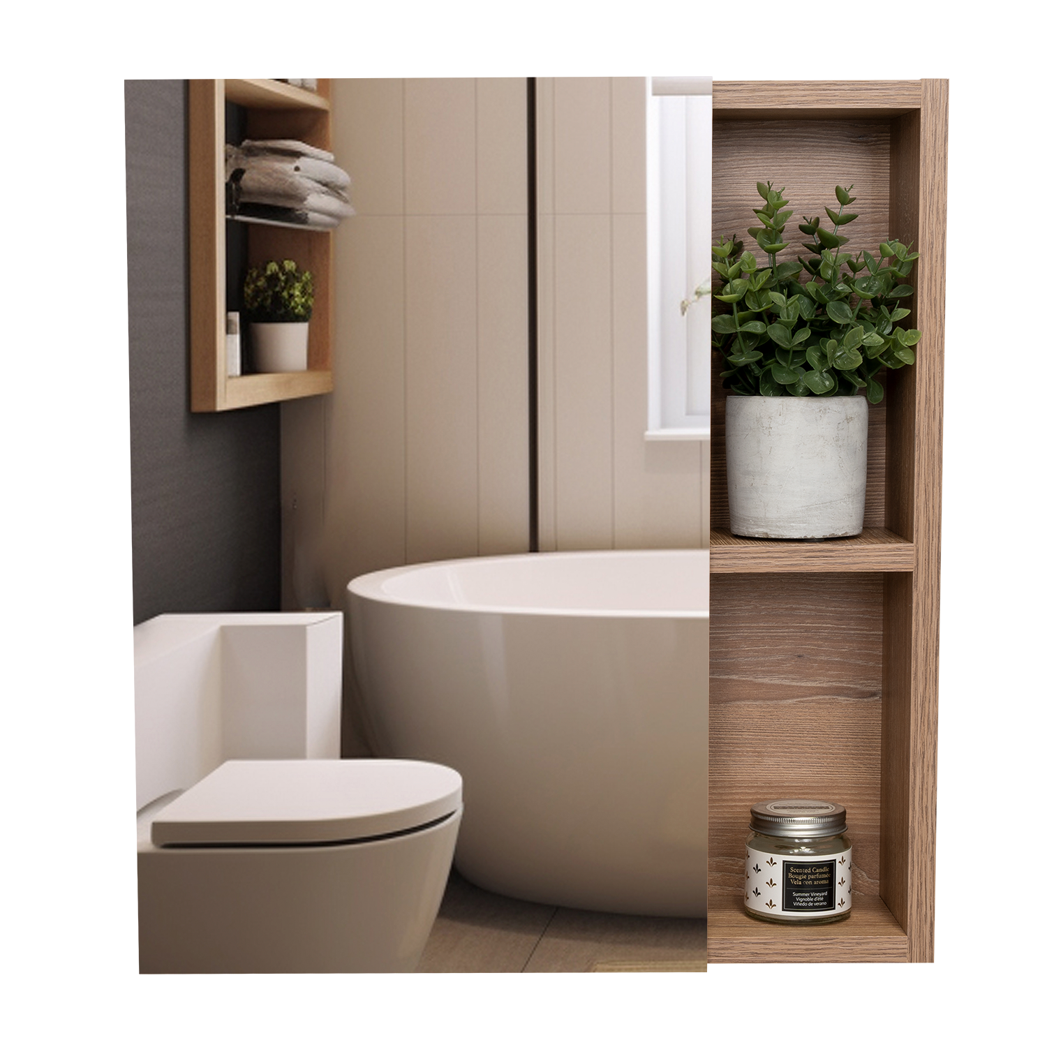 TuHome - Labelle Medicine Cabinet With Mirror, Five Internal Shelves, Single Door - Pine