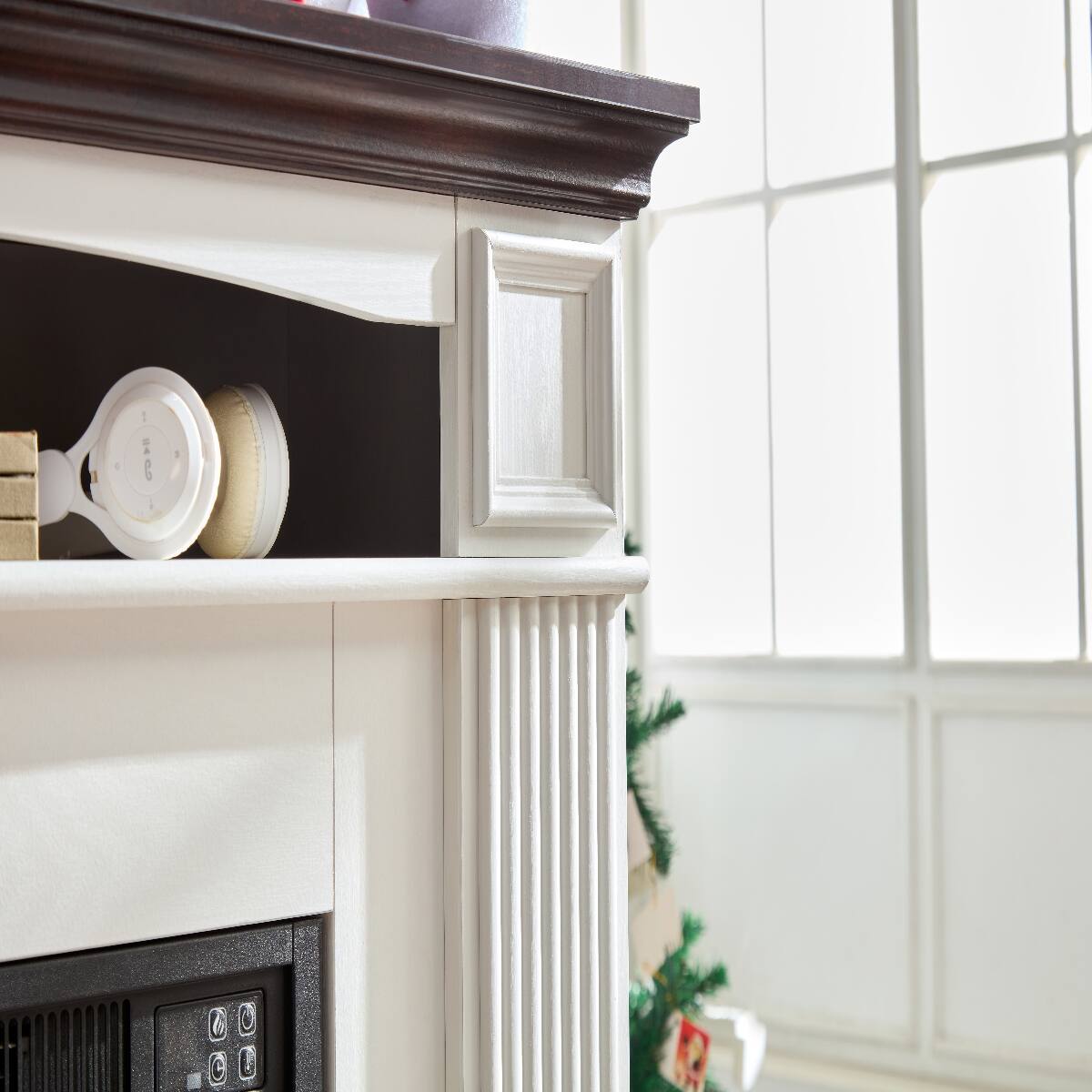 Alt View 6. Loheer - Loheer Freestanding Electric Fireplace with Mantel 23 Inch Insert Cherry White MDF - Cherry, White.