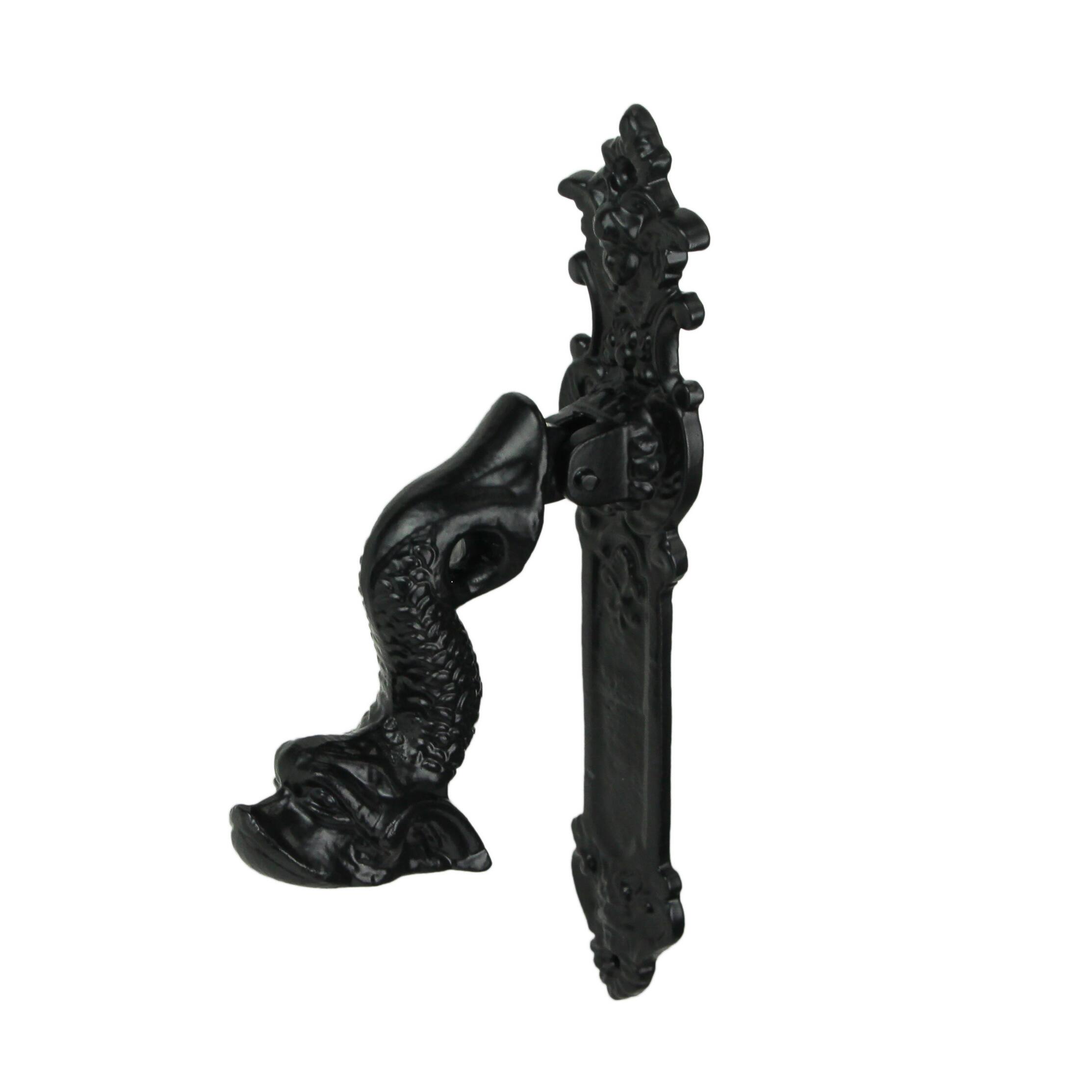 Alt View 1. Moby Dick Specialties - Rustic Black Enamel Cast Iron Roman Dolphin Decorative Door Knocker - Black.