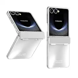 Dteck - Rugged Case for Samsung Galaxy Z Flip 7 Luxury Plating Electroplated Frosted Hard PC Cover with Hinge Protection - Silver