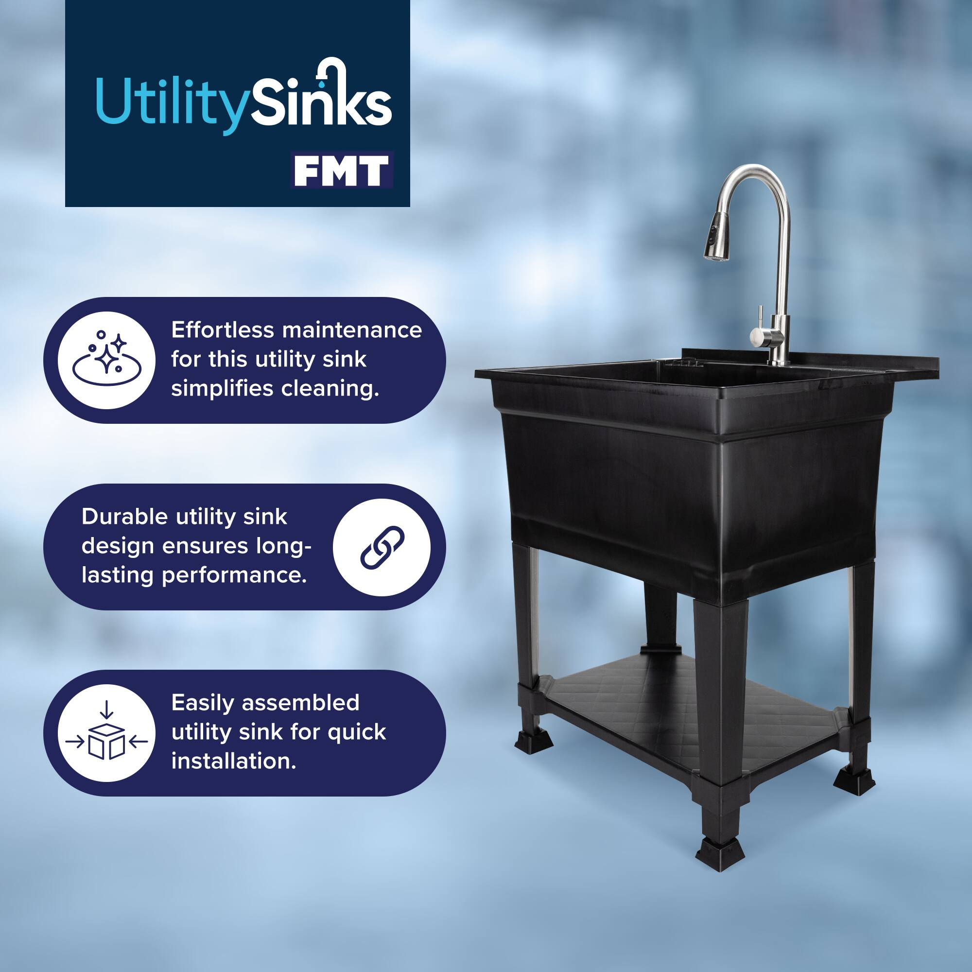 Utility Sinks FMT

Effortless maintenance for this utility sink simplifies cleaning.

Durable utility sink design ensures long-lasting performance.

Easily assembled utility sink for quick installation.