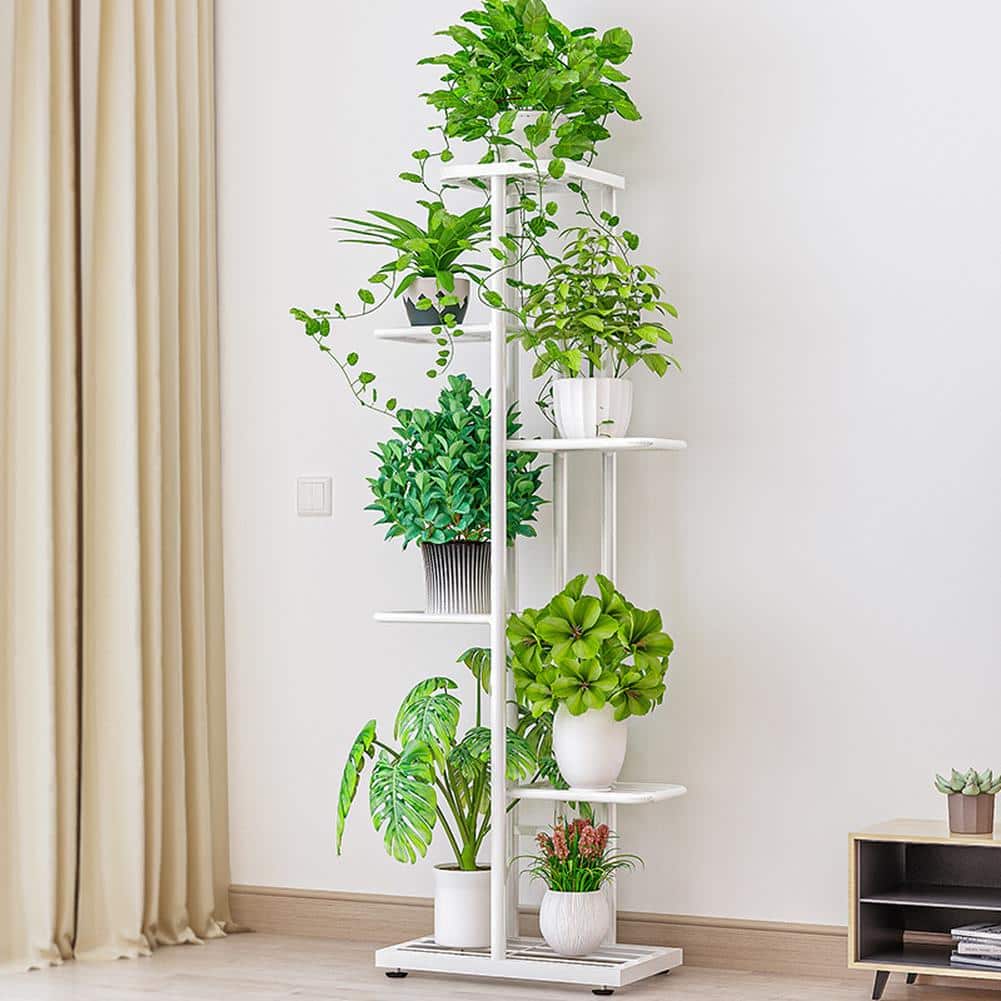 GARVEE - 6 Tier Multifunctional Plant Stands Corner Metal Flower Pot Holders Display Plant Stand for Patio Garden, White - White