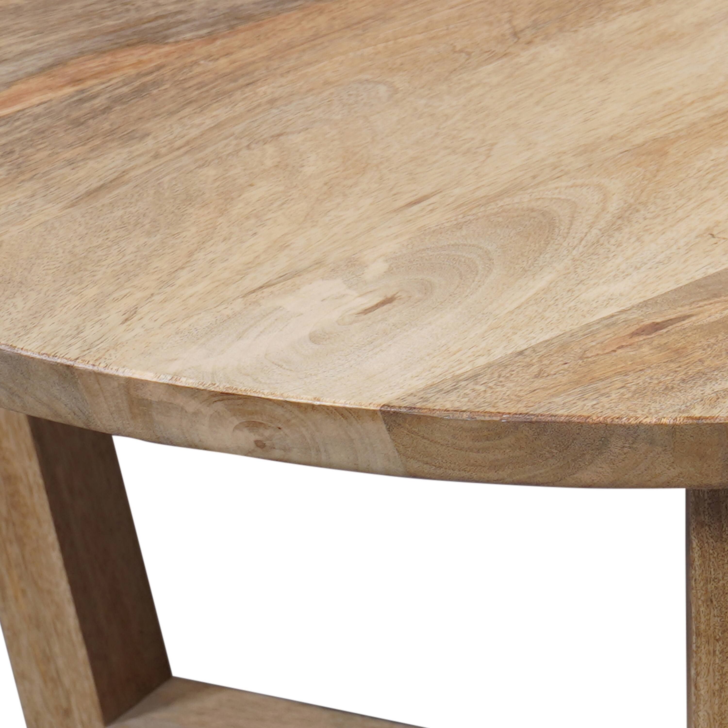 Alt View 2. Manhattan Lane - Vega 30 inch Round Mango Wood Coffee Table - Handcrafted Natural Brown, Sturdy 3-Leg Sled Base - Brown.